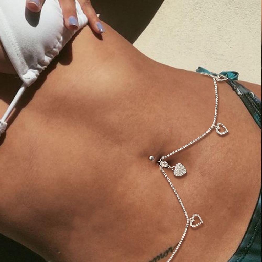 Frauen Sexy Strass Herz Bauchnabel Taille Kette Mode Liebe Anhänger Nabel Piercing Kette Ring Körper Schmuck Party