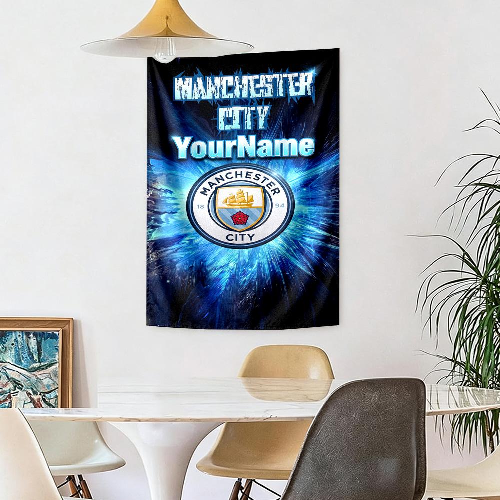Manchester City Benutzerdefinierte Ihr Name Wanddekoration Wandteppich Kunst Für Haustier-Gedenken Geburtstag Hochzeitsparty Kulisse Familien Geschenk