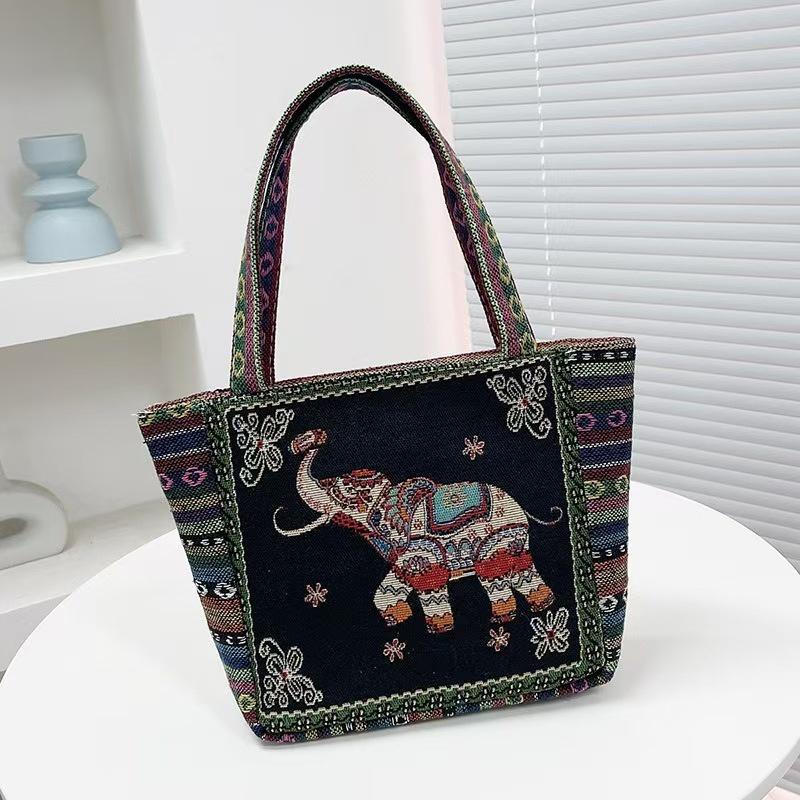 Sac à main style ethnique Sac à main tendance avec broderie animale Sacs d'épaule en toile pour femmes Sac de rangement pour courses pour femmes