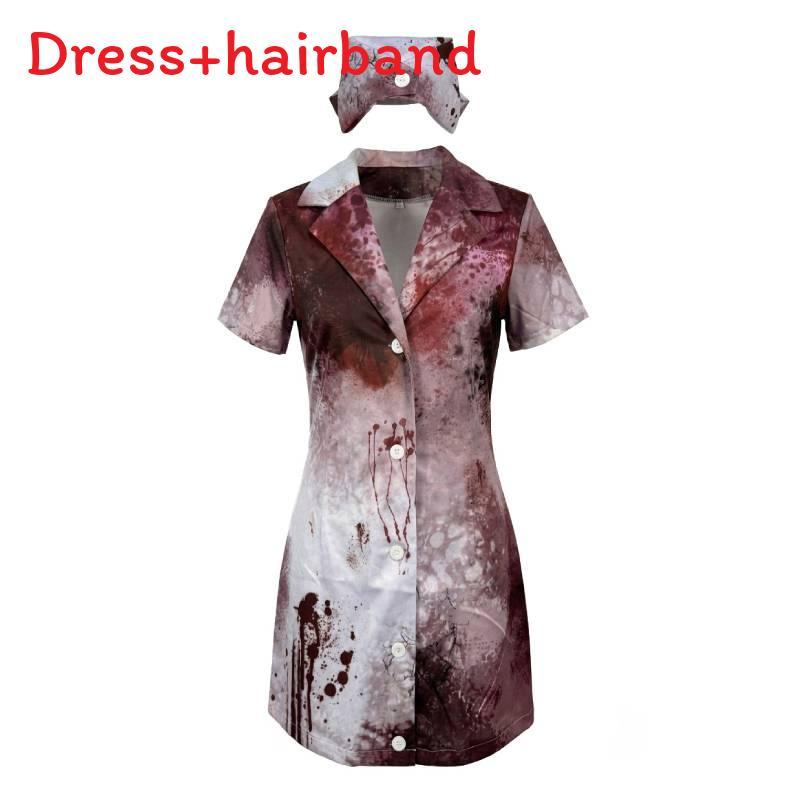 Halloween Zombie Nurse Cosplay Costume With Bloodstains For Horror Theme Party