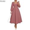 Robe longue décontractée élégante pour femme à col carré et manches longues