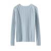 Women's Round Neck Cashmere Ribbed Slim-Fit Sweater, Long-Sleeve Winter Knit Top