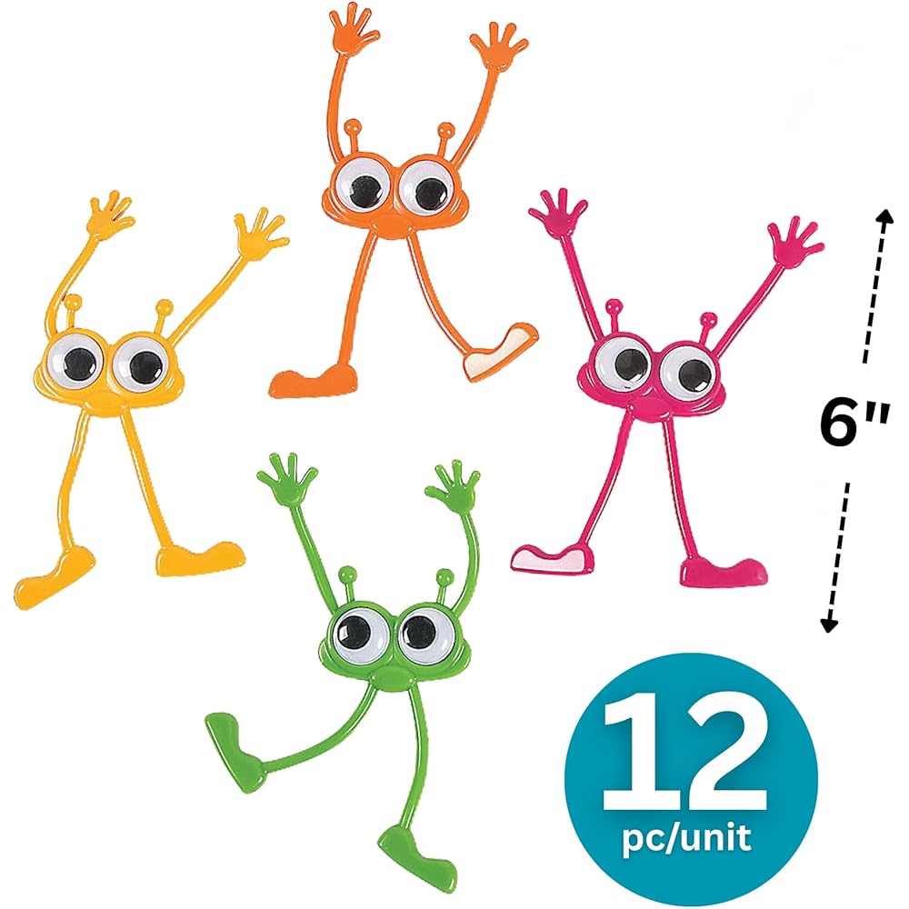 Fun Express Google Eye Bendable Character Toy 12 Pieces Flexible Action Figures