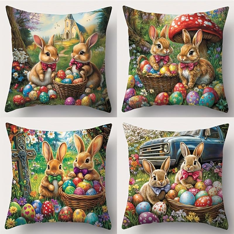 

4-piece Easter Theme Pillowcase Set, Suitable for Sofa, Car, and Bedroom Decoration, Insert Not Included 35x35cm 4pcs