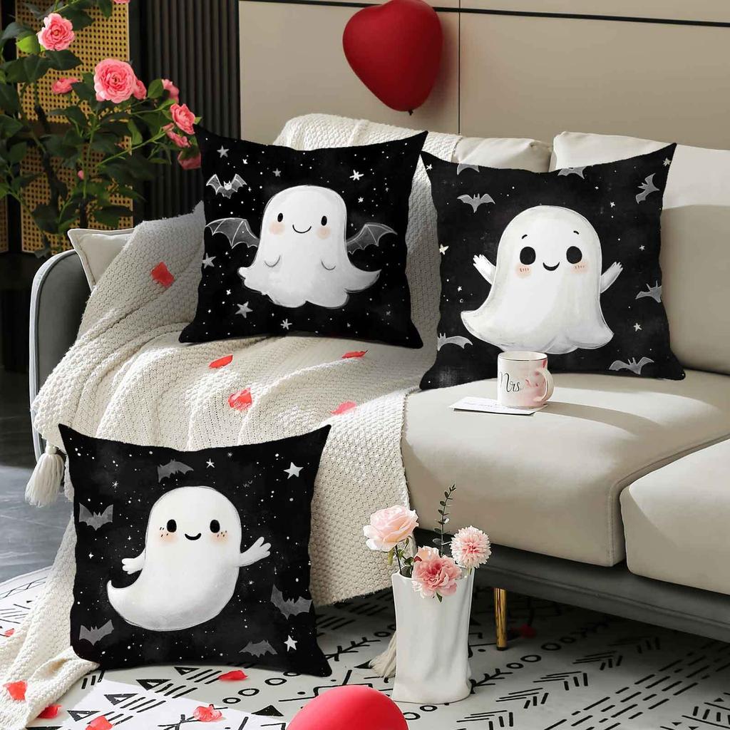 Spooky Cute Ghost Pattern Halloween Pillowcases for Haunted Decor! Sofa Cushion Cover Holiday Party Decoration Gift