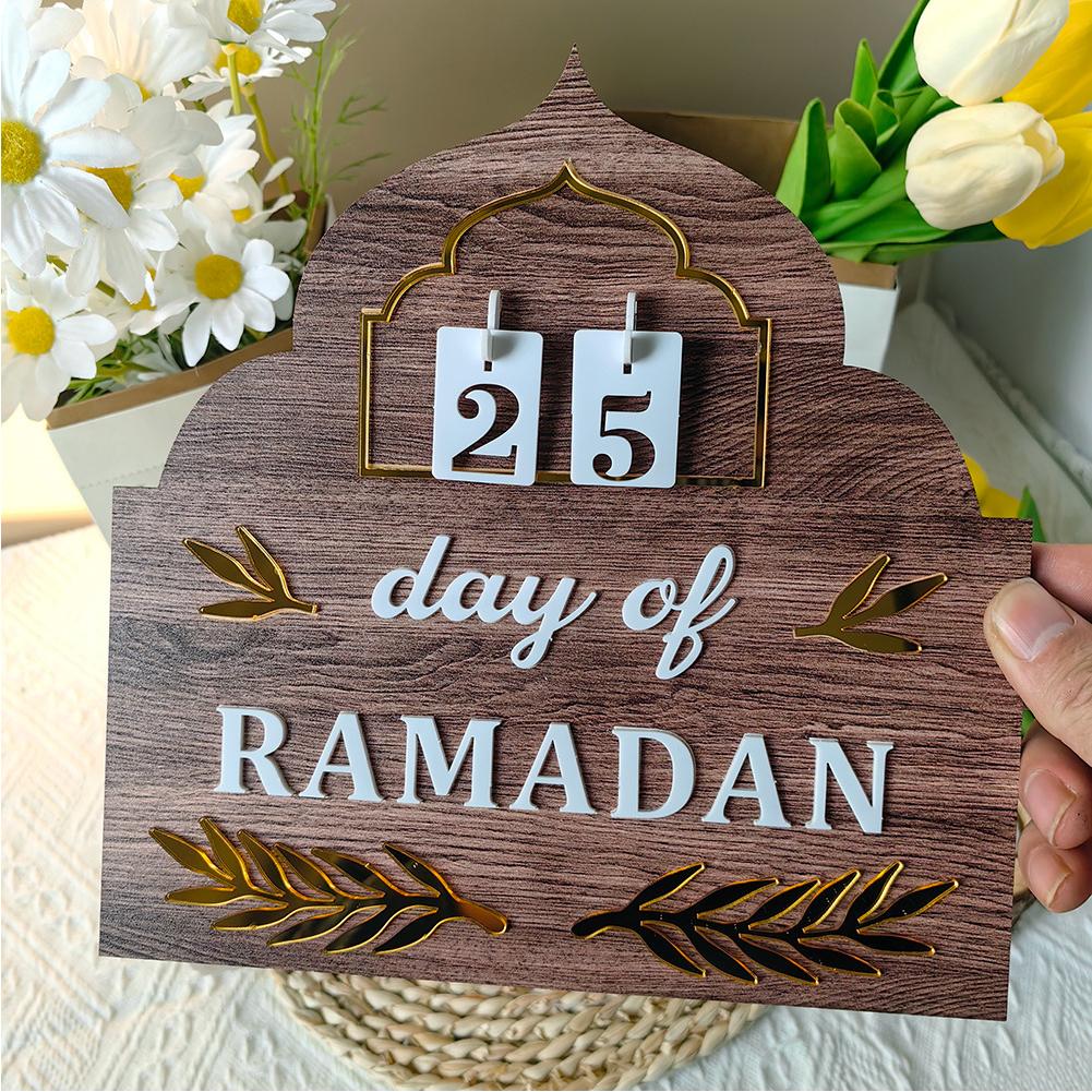 Ramadan Countdown Calendar Plaque Ornament Multifunction Table Centerpiece Exquisite Church Shaped for Islamic Holiday Party