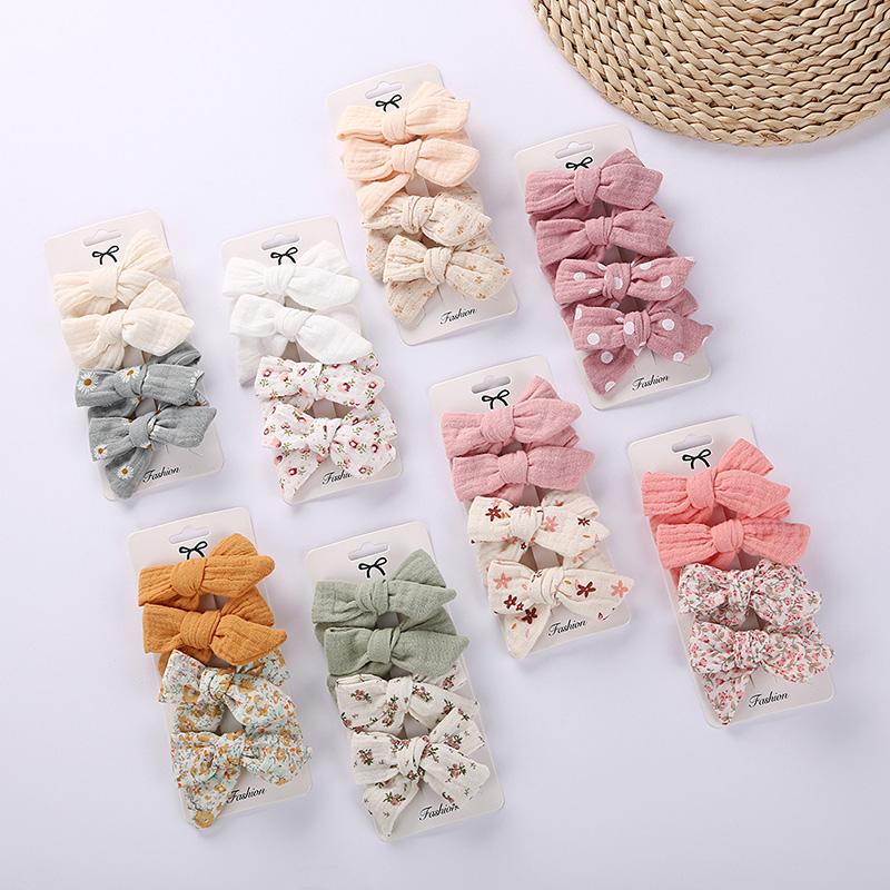 4PCS Bows Baby Hair Clips for Girls Cotton Kids Headwear Baby Hair Accessories Sweet Princess Hair Bows for Children Hairpin