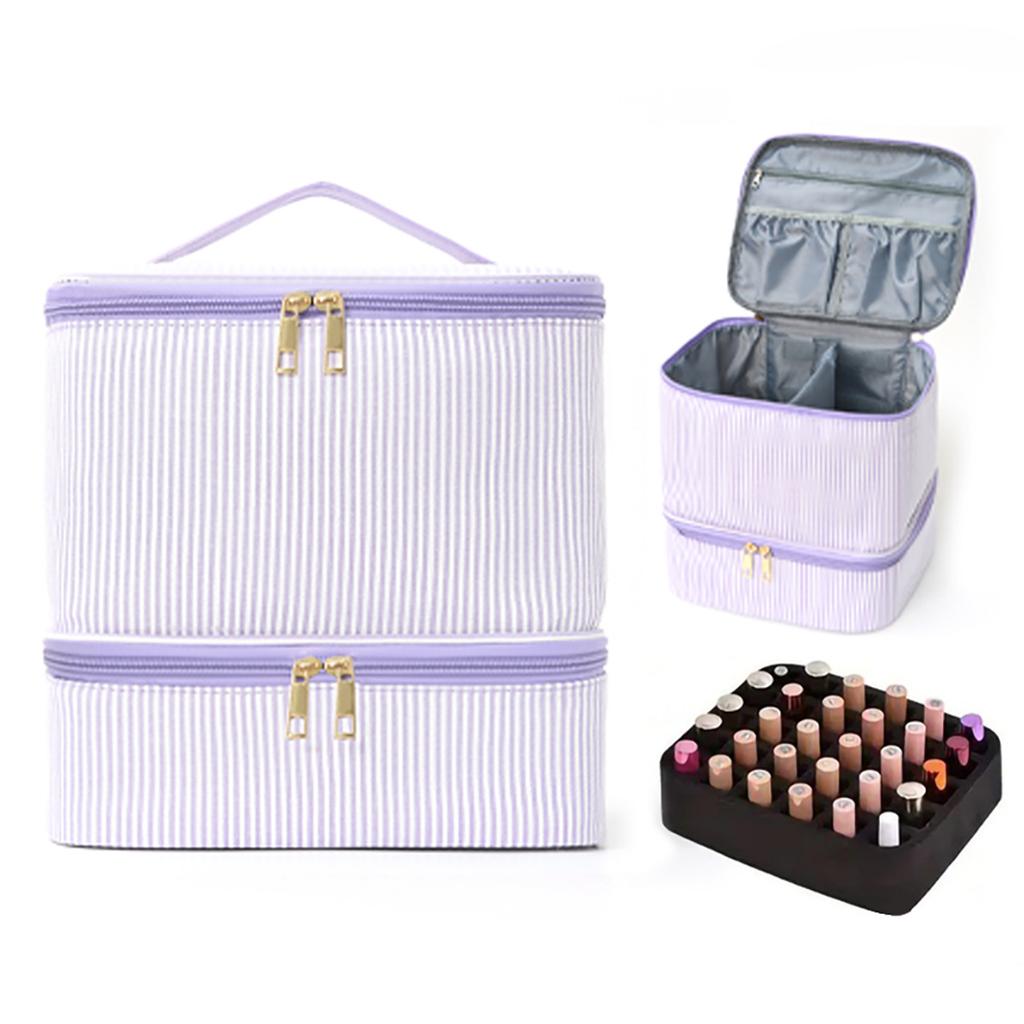 Portable Handheld Double-Layer Large-Capacity Nail Polish Storage Makeup Bag with Elevated Double Zipper