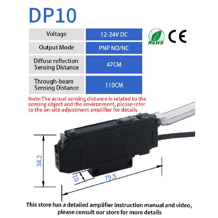 GTRIC Fiber Optic Sensor Amplifier High Precision 10-30V DC 3-wire NPN PNP NA11 Digital Display Optical Photoelectric Switch