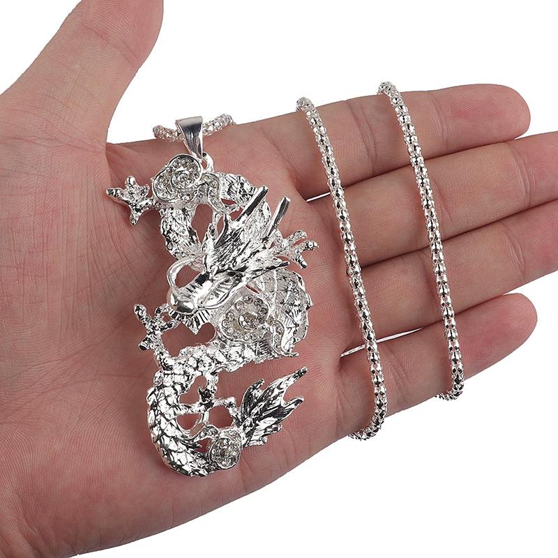 Umělecký retro přívěsek ve tvaru draka ze slitiny, dlouhý náhrdelník, zlatý/stříbrný, etnický styl, šperk s kamínky