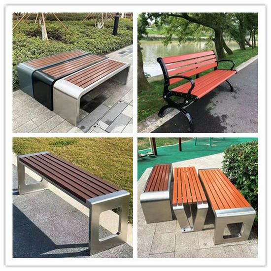 Outdoor Park Bench - Stainless Steel Wood-Plastic Chair for Garden or Community Square Customizable