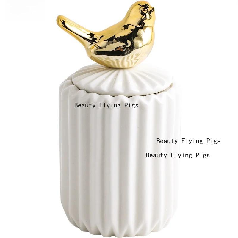 1pc Ceramic Toothpick Jar Cotton Swab Container Elk, Bird, Starfish Toothpick Jar Key Storage Box with Lid Household Goods