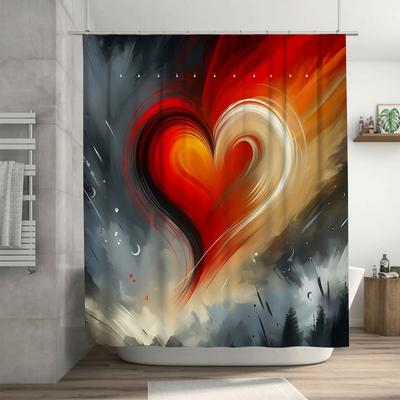 Abstract Heart Art Shower Curtain - Waterproof, Mildew-Resistant, Machine Washable for Modern Bathroom Decor