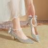 Beautiful Pointed Buckle Spring New High-heeled Women's Shoes Thick Heel Xiuhe Wedding Shoes Bridesmaid Large Size Women's Shoes