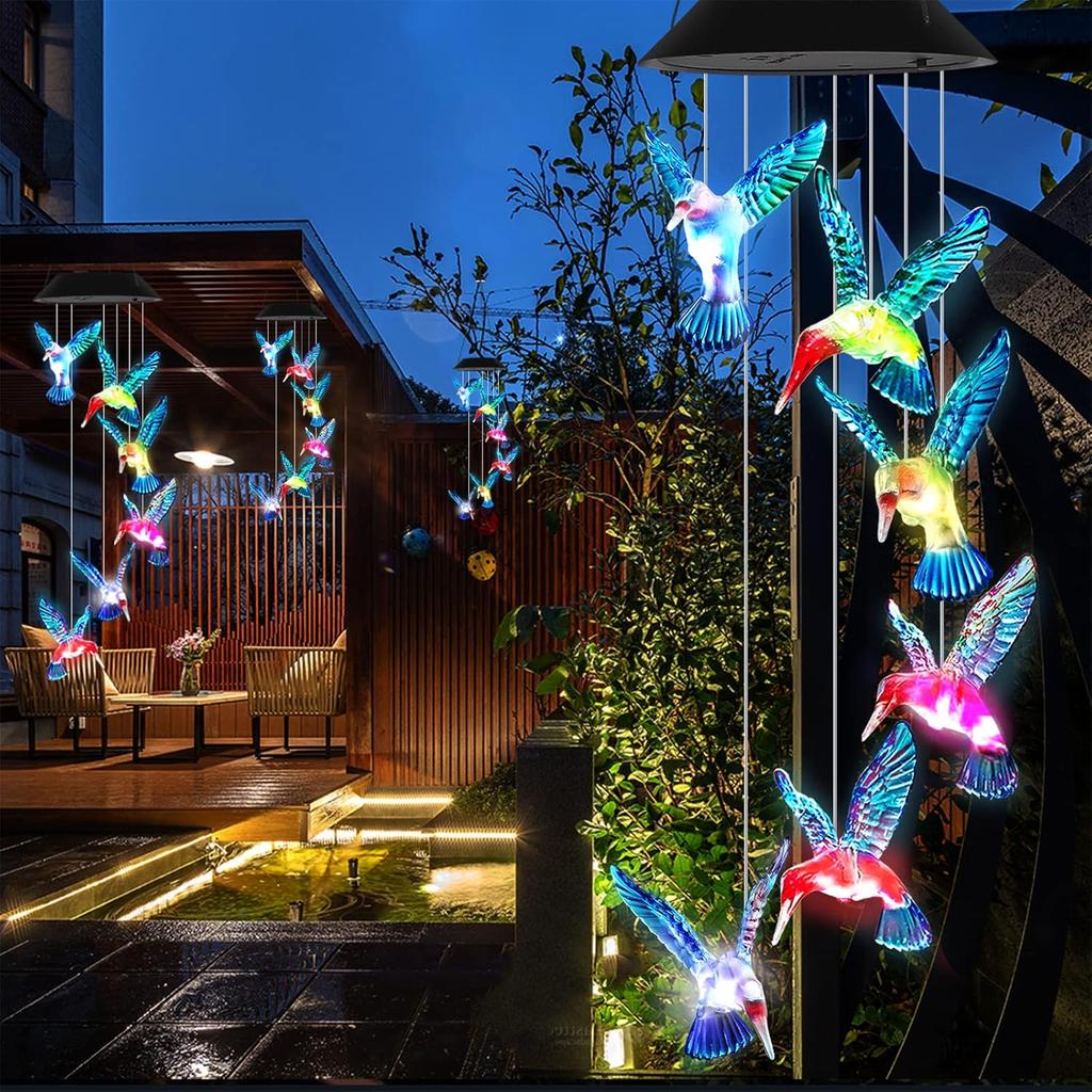 1 Stück Buntes Solar Kolibri Windspiel Licht, Landschaftslicht, Geeignet für Außengarten, Terrassendekoration und Weihnachtsgeschenk