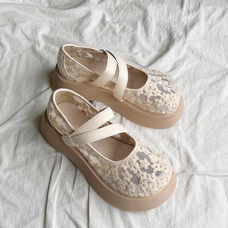 

Сетчатые сандалии летние туфли Мэри Джейн женские туфли на платформе и танкетке туфли Лолита с большой головой сказочные дышащие сетчатые туфли 39