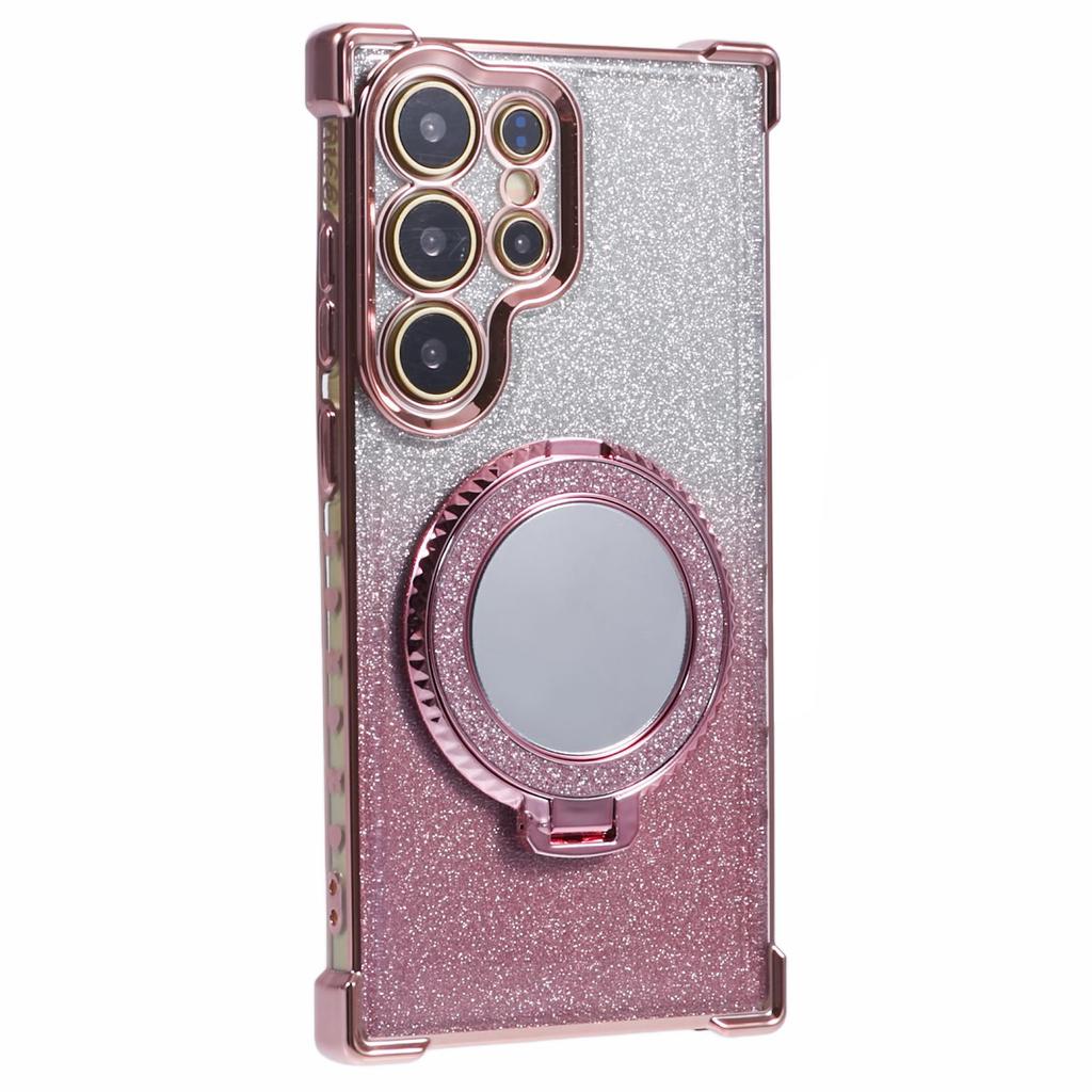 Etui na Samsunga Galaxy S24 Ultra Brokatowe Etui TPU na Telefon ze Stojakiem Lusterko