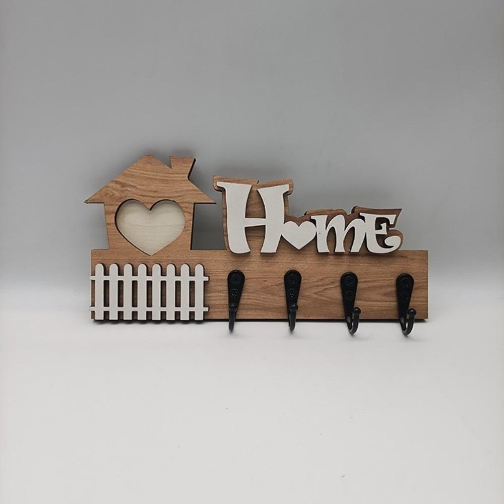Vintage Wooden Key Hook 4 Hooks Key and Accessory Hanger Wall Storage Rack Entrance Decoration