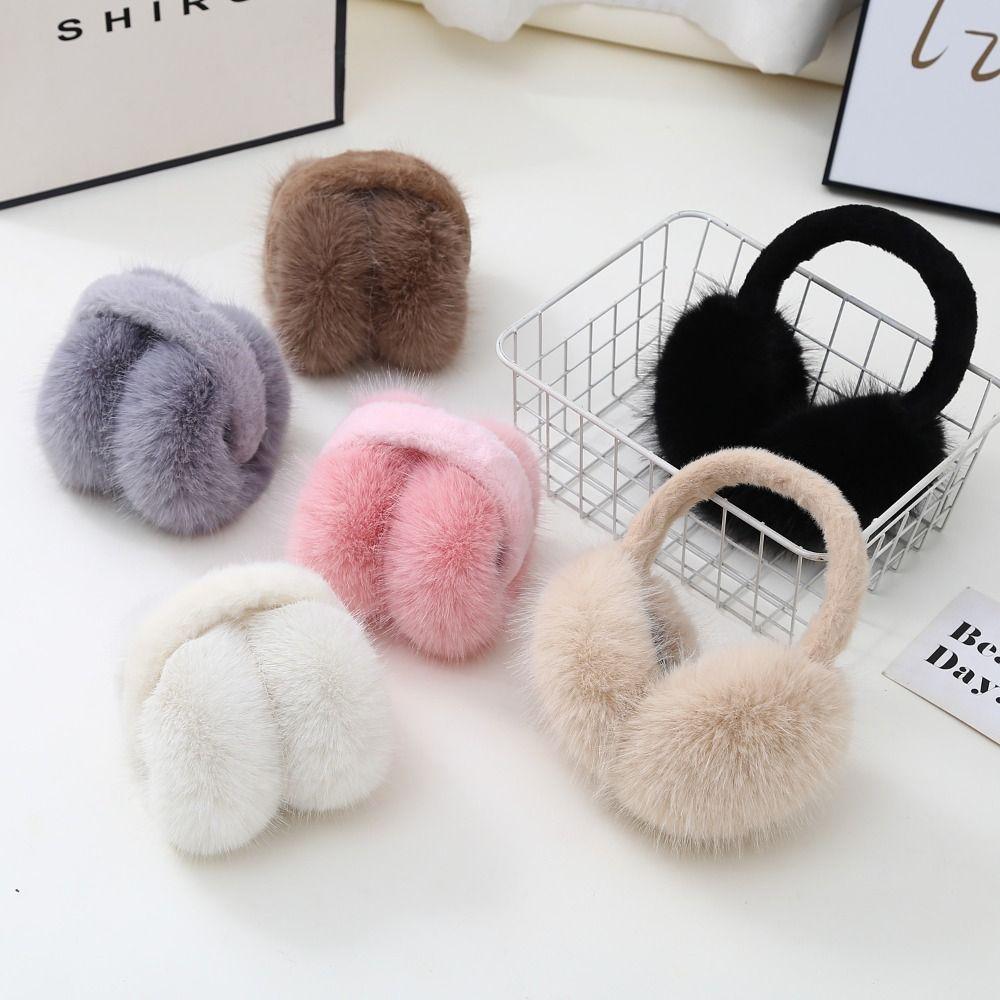 Thick Warm Winter Warm Earmuffs Solid Color Folding Earflap Fluffy Plush Ear Warmer