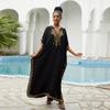Bohemian Black V Neck Bikini Cover-ups Long Tunic Sexy Kaftan Dress Women Plus Size Beach Wear Swim Suit Cover Up