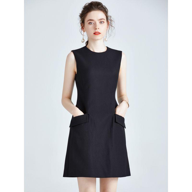 

Women s Clothing Summer and Autumn High Waist Silm A- line Vest Black Dress Black XL