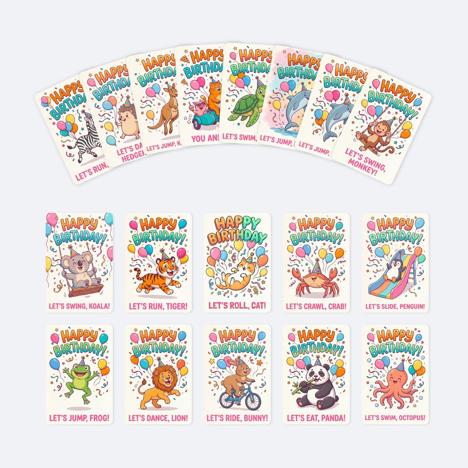 

18 Children S Birthday Animal Greeting Cards Cartoon Style Zebra Hedgehog Kangaroo Turtle Happy Birthday Card RXHB0012