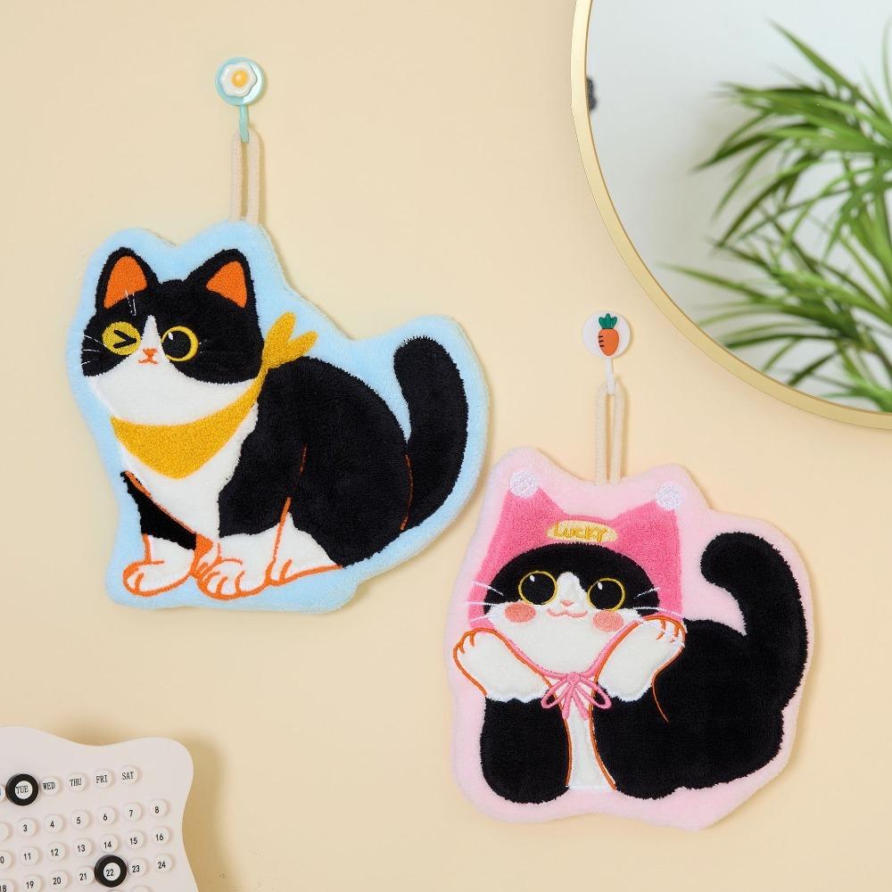Cute Cat Hand Towel Coral Fleece Bathroom Kerchief High Quality Washcloth