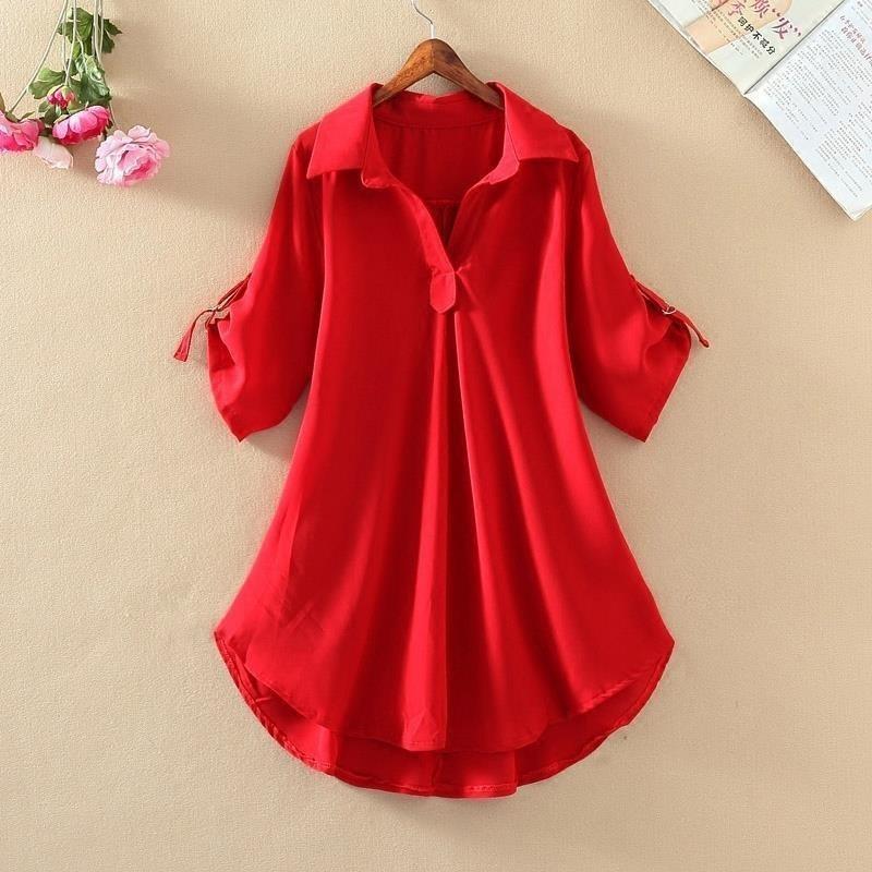 Medium and Long Short-sleeved Chiffon Shirt for Women's Summer New Large Size Loose Waist and Thin Chiffon Top for Women