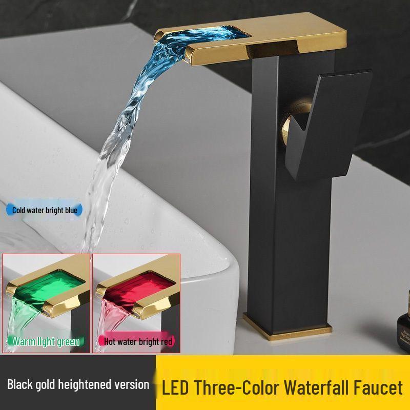 LED Waterfall Faucet for Bathroom Sink - Hot & Cold Water Basin Tap