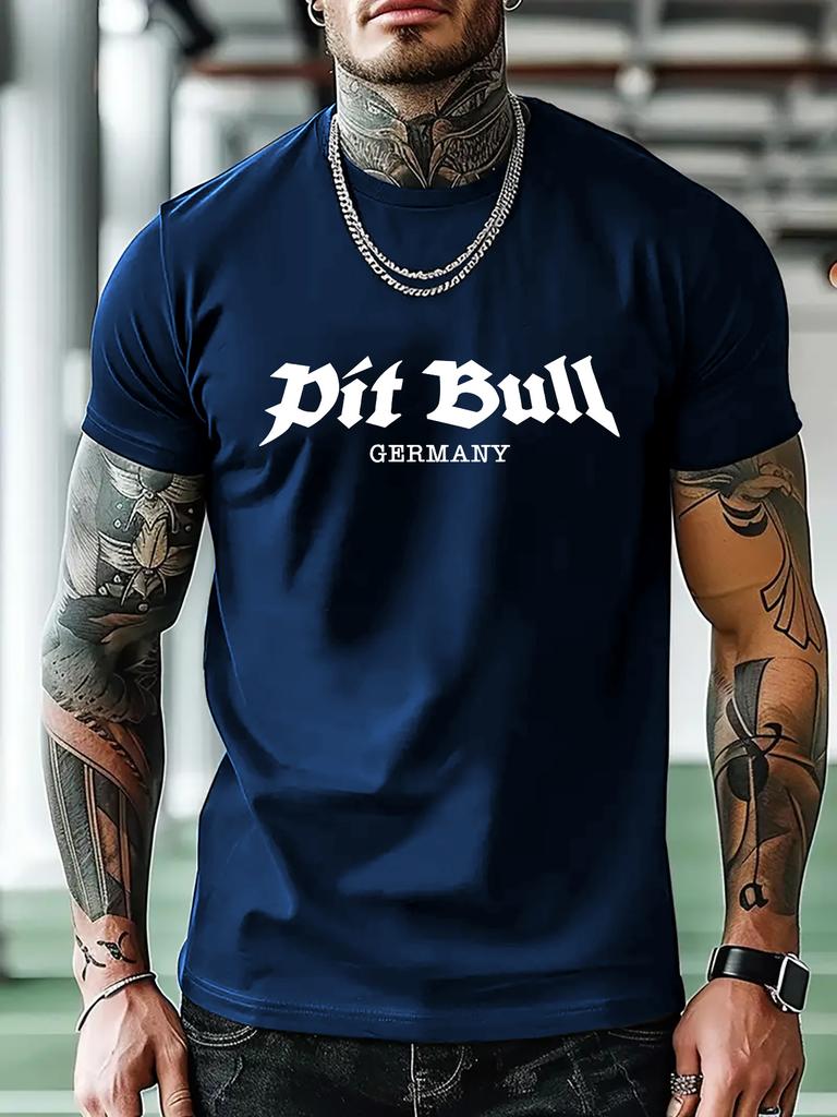 Casual Athletic T-shirt with Bold "PIT BULL" Graphic Print - Short Sleeve