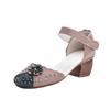 2025 Summer Genuine Leather Shoes Gladiator Sandals Women 4cm High Heels Classic Black Round Toe Hollow Ladies Sandals