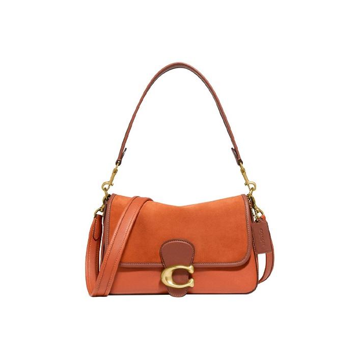 

Coach Orange Suede Leather Trim Convertible Shoulder Bag with C Buckle for Daily Use Basic Set (Bag+Dust Bag)