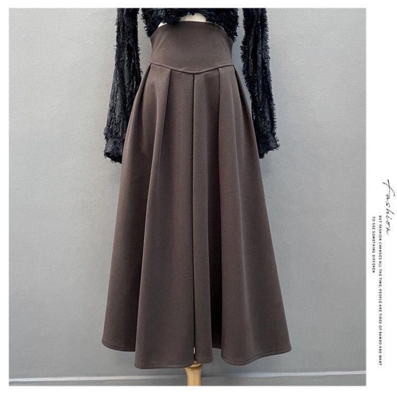 

Women s High-Waist Pleated Wool Skirt: Autumn/Winter A-Line Mid-Length in Black L [110-120]