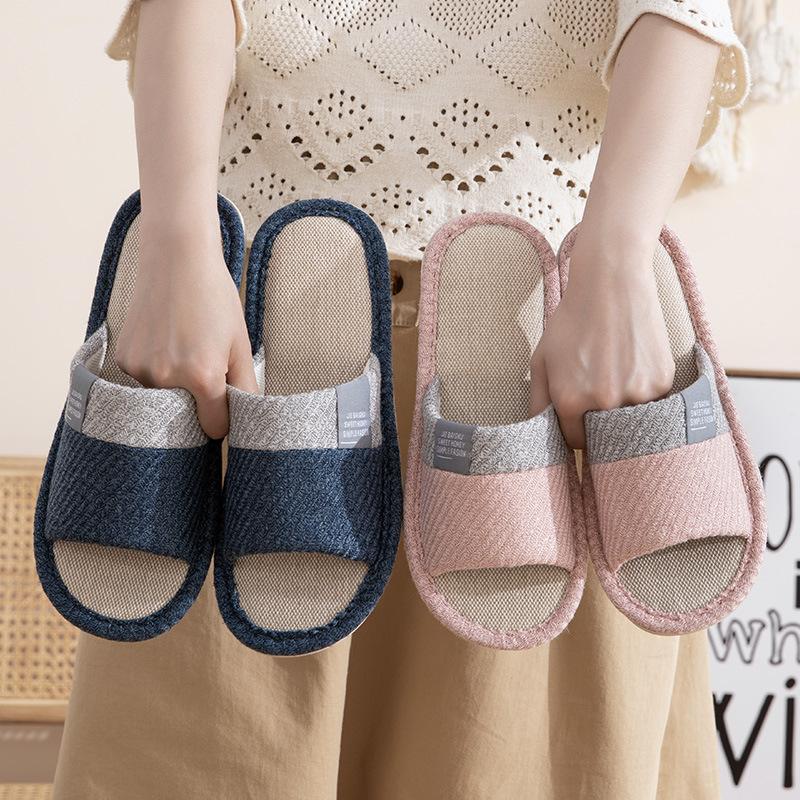 

2PCS Linen Home Slippers Soft Sole Silent Breathable Shoes in Spring Cotton and Linen Slippers for All Seasons Anti Slip Indoor 2025 40-41 кавовий