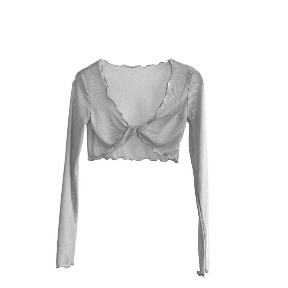 

See Through Transparent Cardigan Ruffle Shirts for Women Fashion Mesh Knot Cardigan Streetwear M сірий