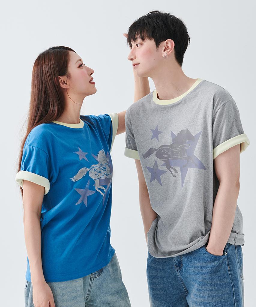 ESCAPEFROM [Escf X Hot Today] Lone Star Horse Roll-Up Point Short Sleeve T-Shirt Gray