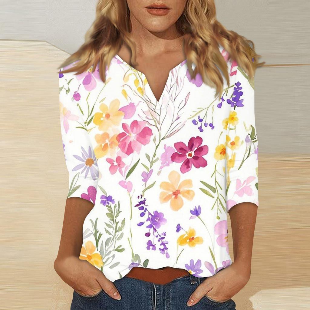 Damen T-Shirt mit Stehkragen und 3/4-Ärmeln und Aufdruck