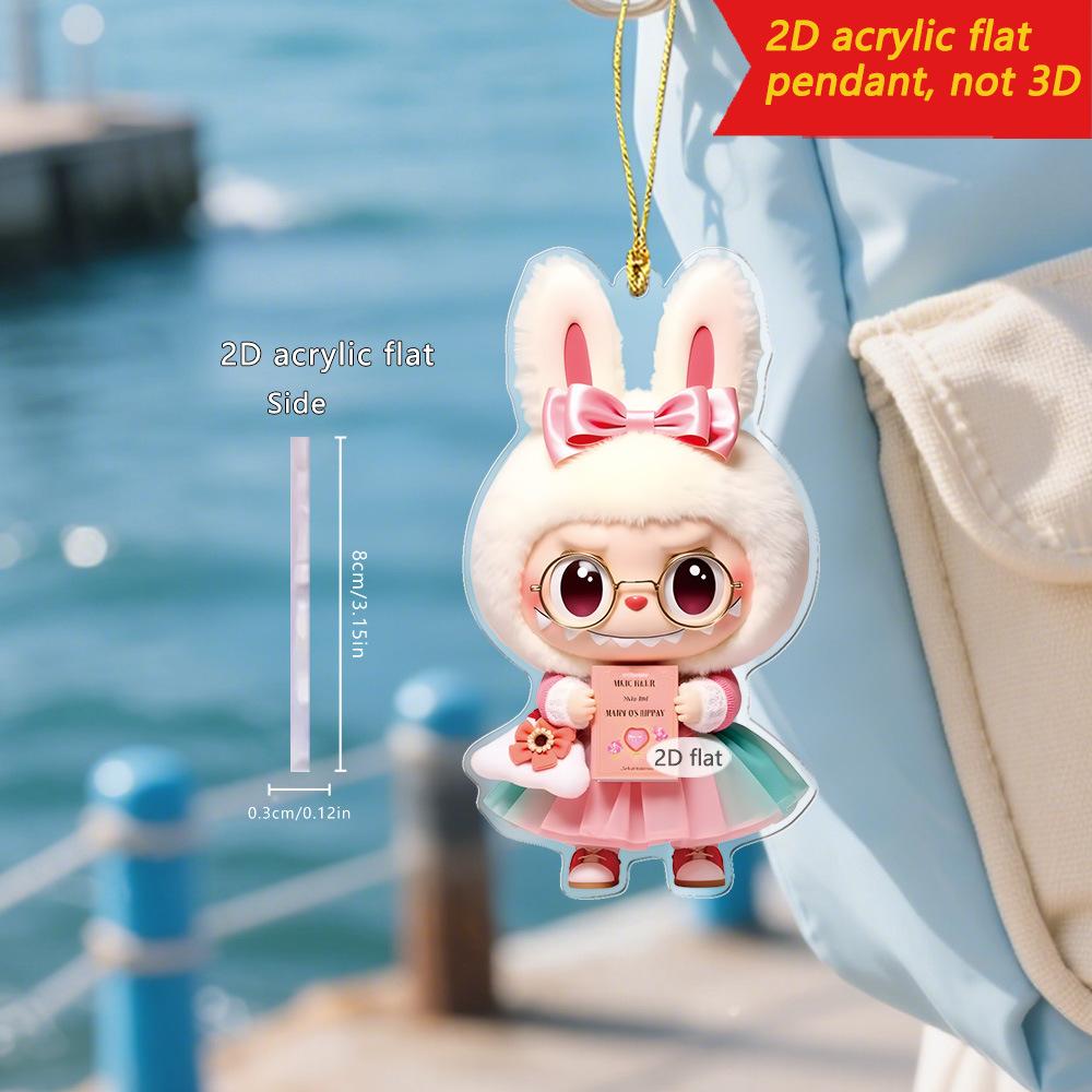 Çok Satan 3 adet Sevimli Çizgi Film Pembe LABUBU İnsansı Bebek 2D Akrilik Yaratıcı Anahtarlık Kolye Çanta Aksesuarları