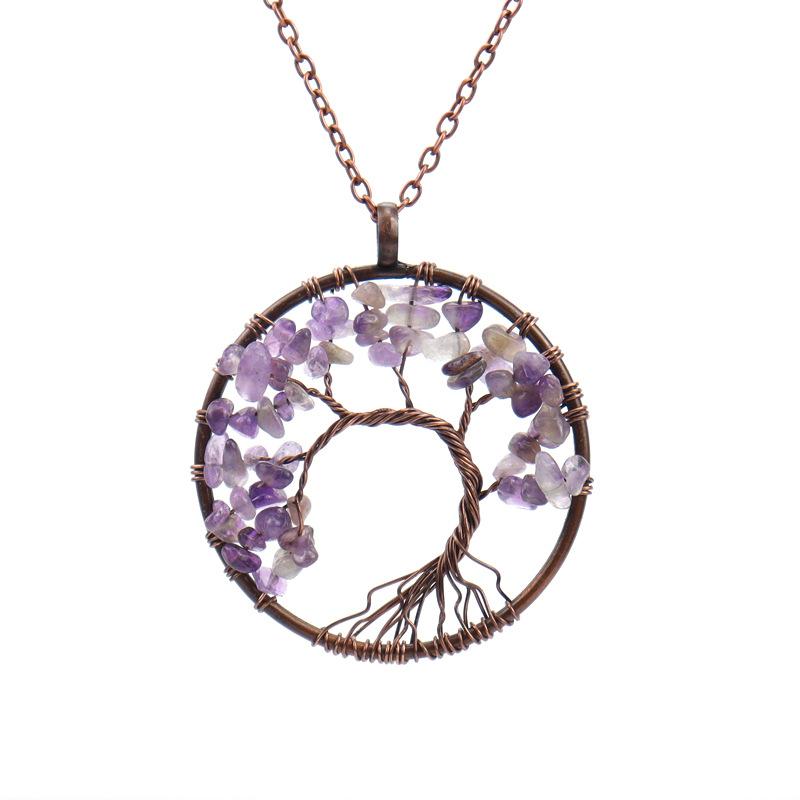 Vintage Handmade Bending Tree Of Life Colorful Gravel Crystal Pendant N79