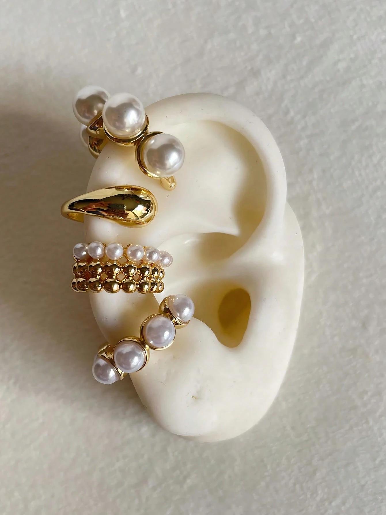 4pcs Exaggerated Fashion Vintage Coin Pearl Waterdrop Wide Clip-On Earrings Set For Women Vacation Date Daily Party Jewelry Gift