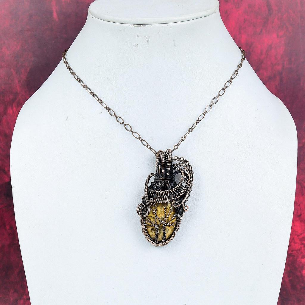 Tree of Life Fossil Coral Pendant Copper Wire Wrapped Handmade Pendant Wire Weaving Jewelry Gemstone Pendant Copper Jewelry Engagement Gifts