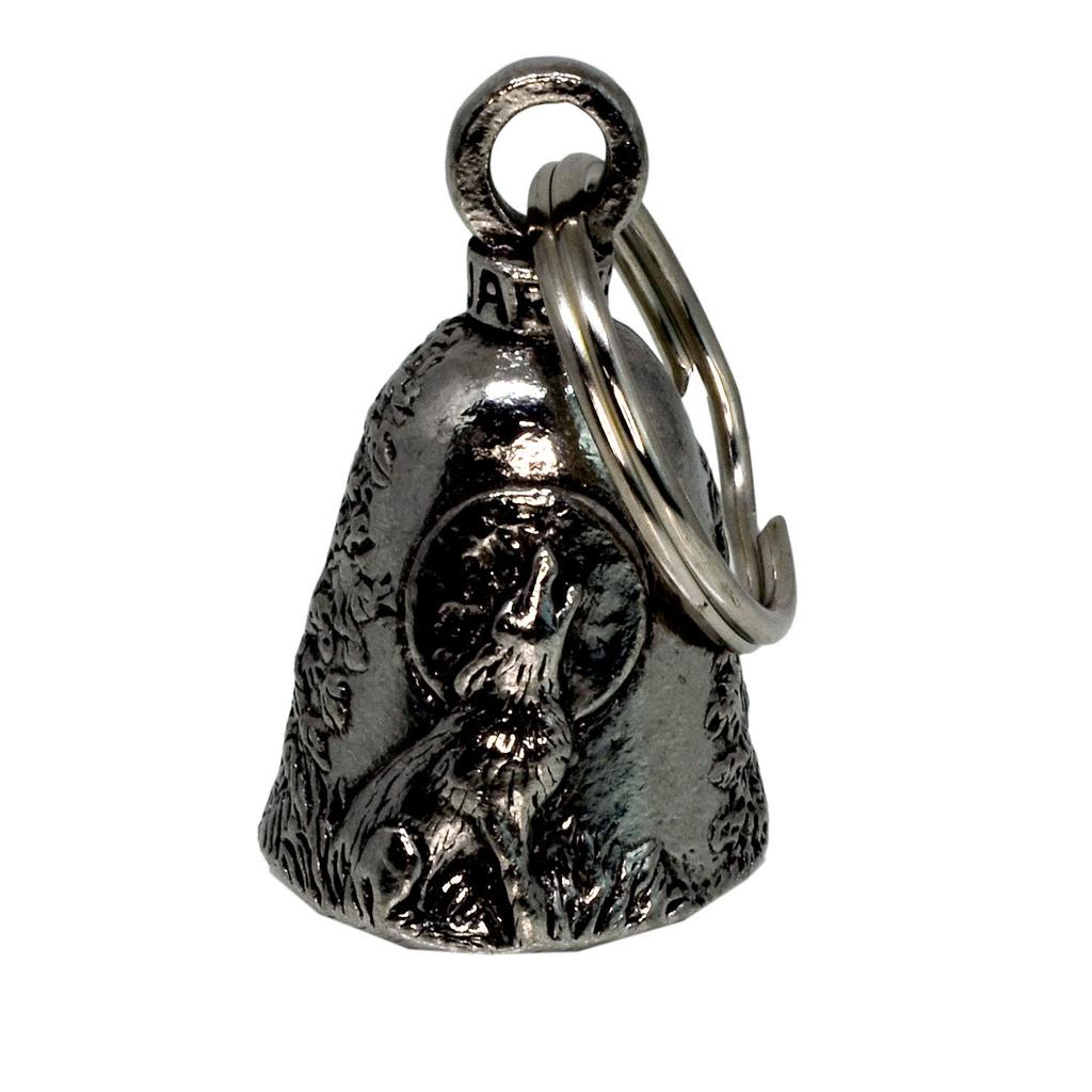 Guardian Bell USA AMGB-101 Howling Wolf Biker Amulet Keychain Traffic Safety Bell Amulet, Silver