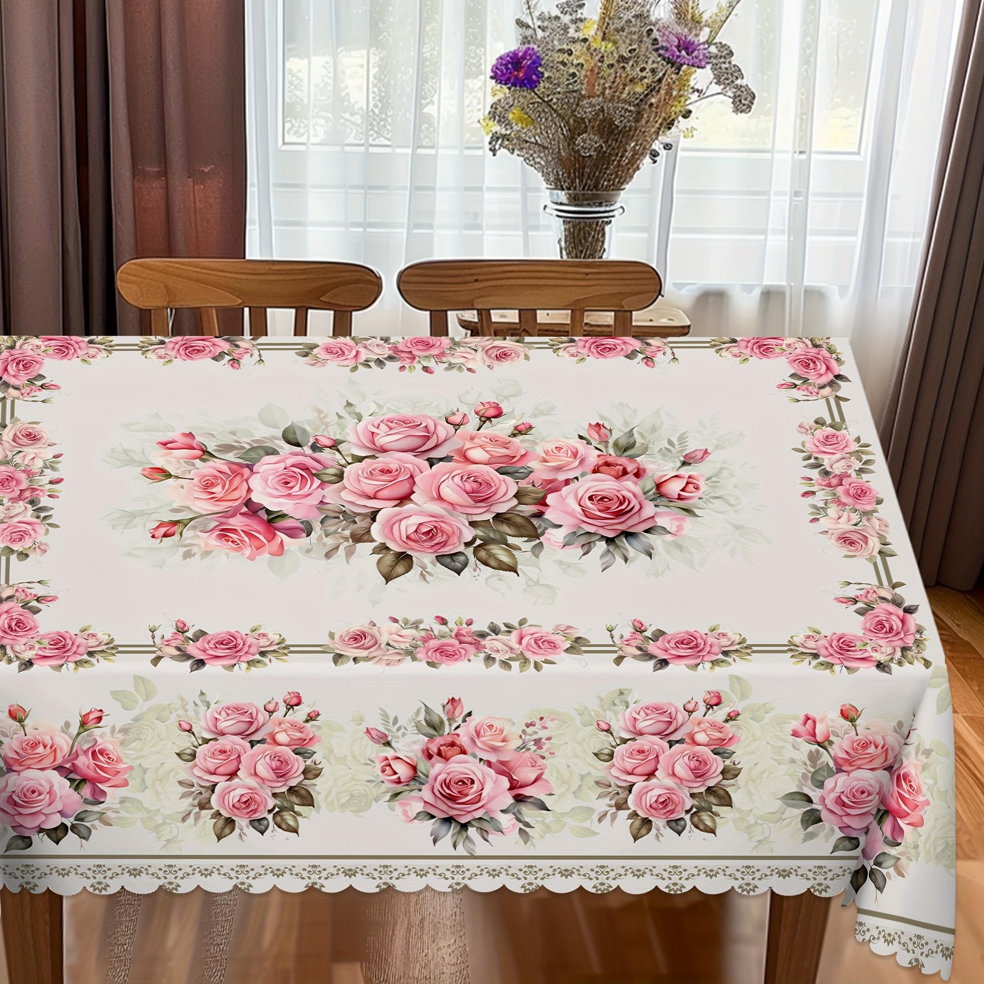 Onafhankelijkheidsdag Bloemenkrans Waterdichte Rechthoekige Tafelkleed Rood Blauw Bloemen Ster USA Vlag Tafelhoes voor Diner Keuken 140x180cm
