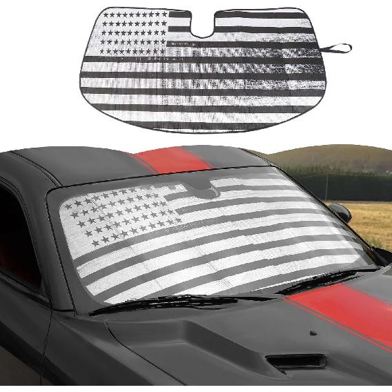 RT-TCZ Windshield Sunshade Sun Shade Heat Shield Window Sun Visor Mat for Dodge Challenger 2009-2024,US Flag