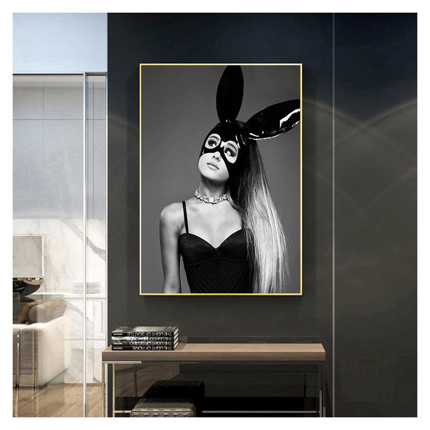Black and White Wall Art Canvas Print Painting Decoration Picture Wallpaper Living Room Decor Ariana Grande Music Singer Poster