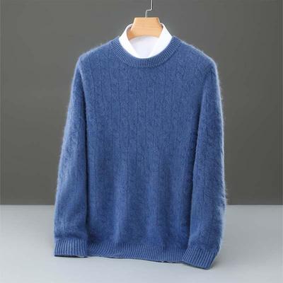 Men's Minimalist Wool Ribbed Knit Sweater – Round Neck Versatile Pullover Base Layer Top