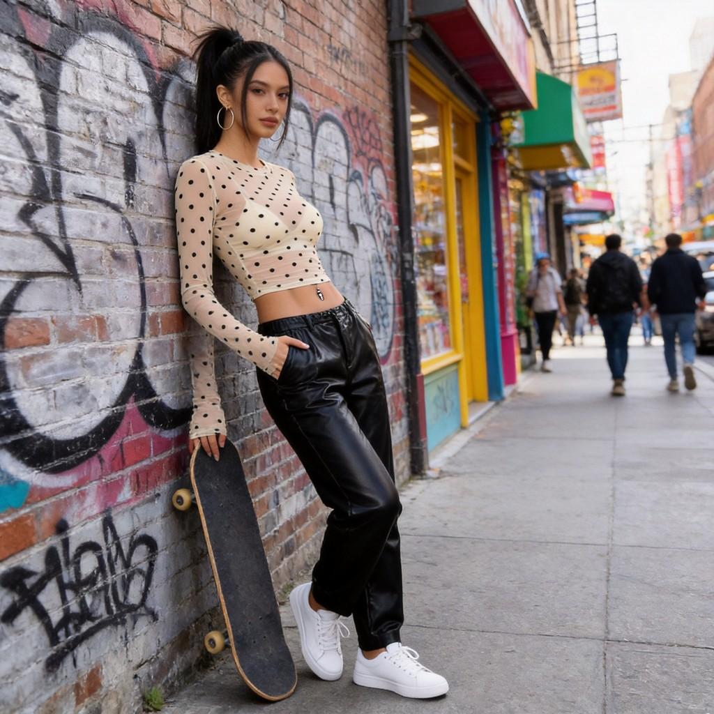 Sexy Mesh T Shirt For Women With Polka Dot Pattern And Long Sleeves For Streetwear Fashion
