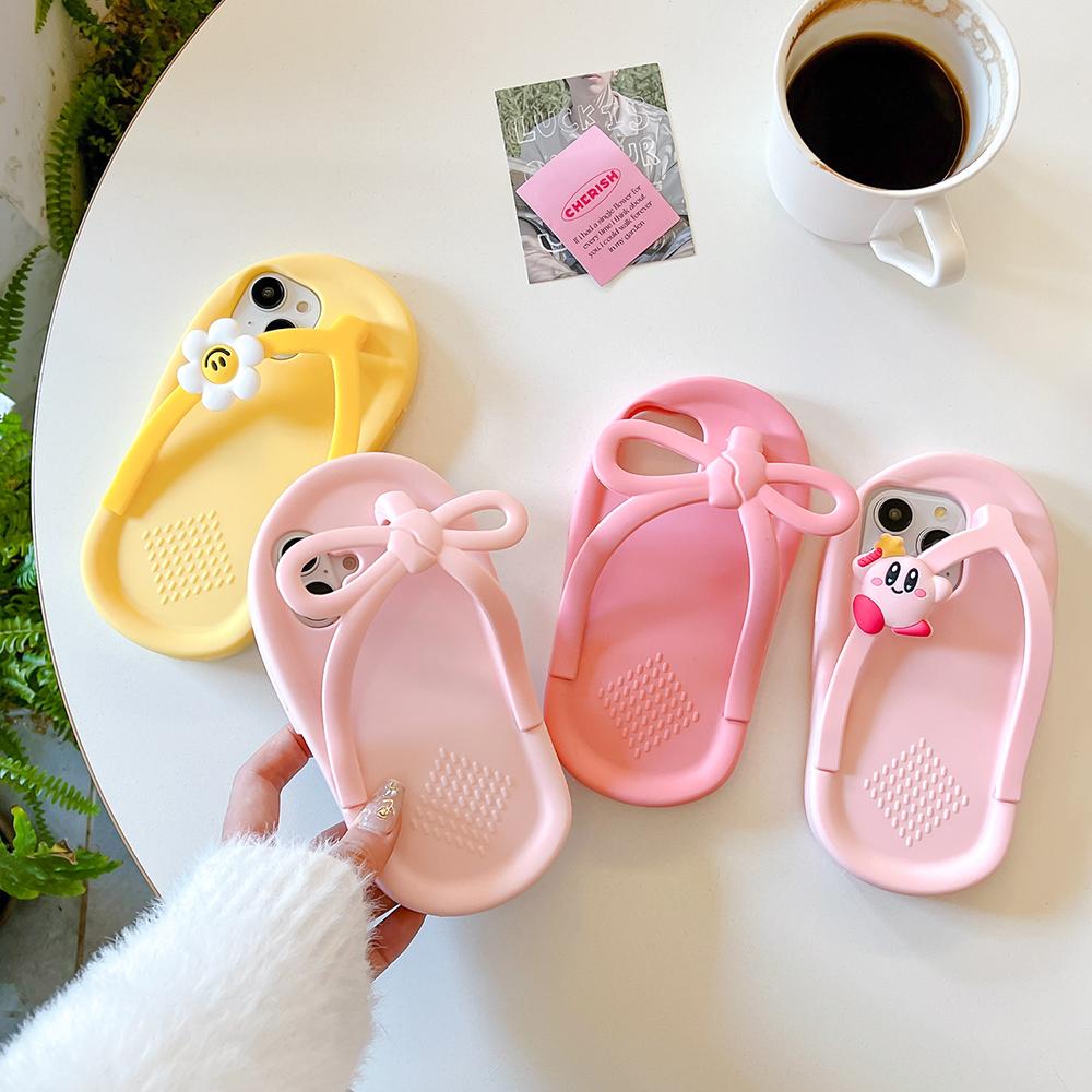For iPhone 15 14 13 12 11 Pro Max XR XS X 6 7 8 Plus SE Cute 3D Flower Flip-flops Soft Silicon Phone Case Shock Proof Back Cover
