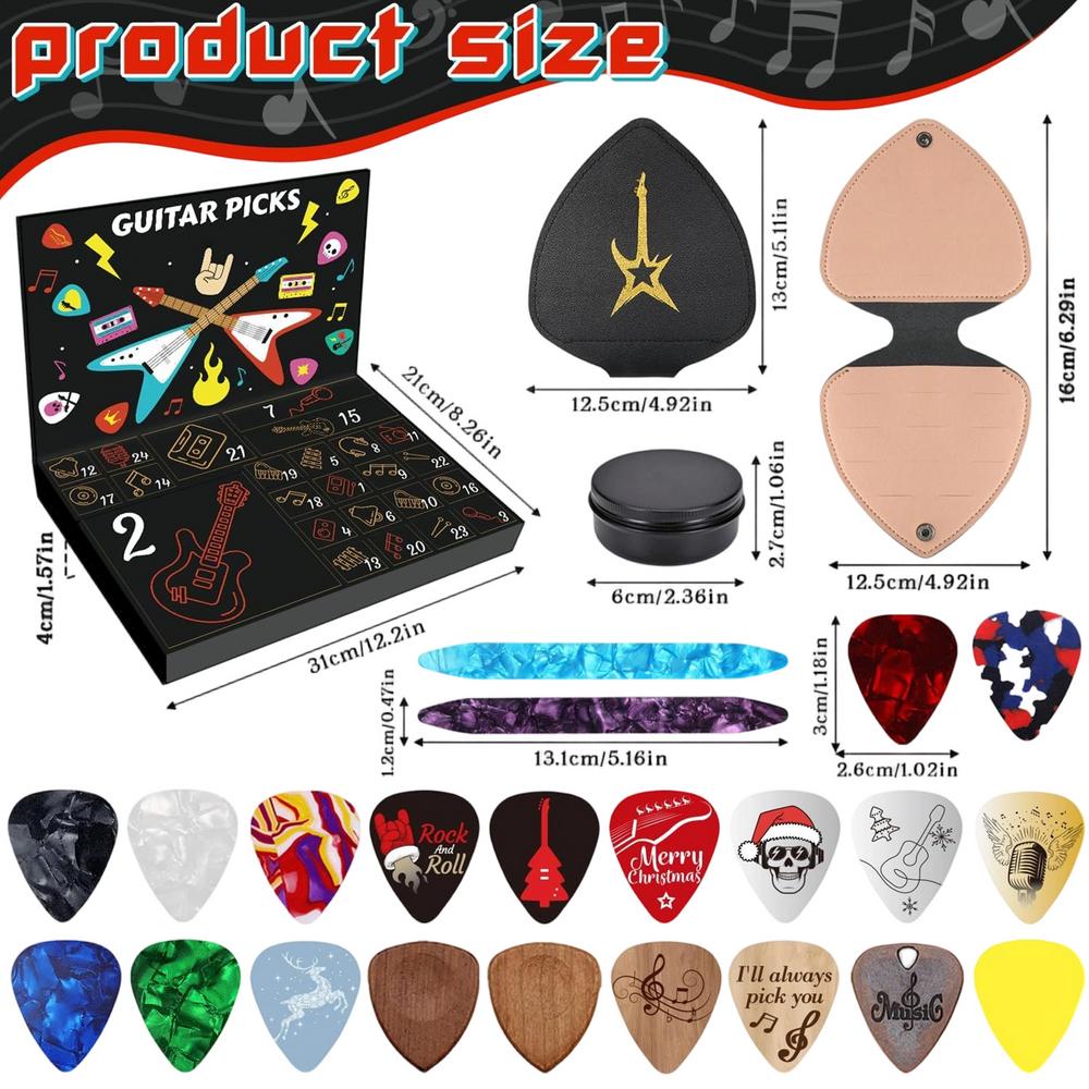 

Christmas Calendar Wooden 24-Day Countdown Guitar Pick For Teens Adults Kids Ukulele Players Seasonal Holiday Easter 24PCS