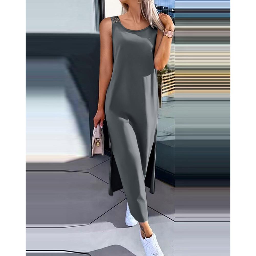 IHUASU Letní jednoduché jednobarevné krajkové bez rukávů pro ženy